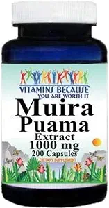 Vitaminas Porque Muira Puama Extracto 1000mg Suplemento para Hombres y Mujeres Apoyo (200 ct)
