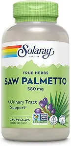 SOLARAY Saw Palmetto Berries 580 mg - Suplementos de próstata para hombres - Salud de próstata, Apoyo a la Tracto urinaria, Salud del cabello, w / ácidos fetos y Sterols de plantas, Vegan, Garantía de 60 días, 360 VegCaps