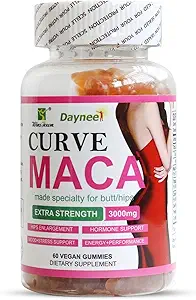 Curve Maca Gummies, 3000mg Suplemento Vitality para Mujeres, Soporte Butt/HIPS &amp; Ampliación del Musculo Gluteal, 60 Cuenta