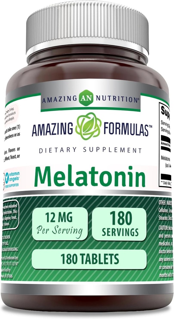 Amazing Fórmulas Melatonin Suplemento TENIDO Desarrollado 12 Mg Por Serving TEN 180 Tablets TEN NO-GMO ANTE Gluten-Free TEN Made in USA