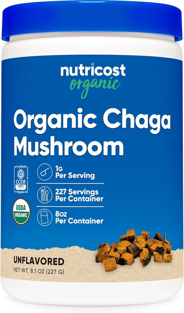 Nutricost 100% Organic Chaga Mushroom Powder 8oz (227 Servings) - Certified USDA Organic, Gluten Free &amp; Non-GMO