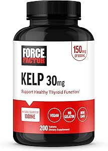 FORCE FACTOR Kelp for Iodine from Organic Kelp to Support Thyroid Health, Strengthening Immunity, and Digestion, Vegan, No Gelatin, Non-GMO 150mcg, 200 Tablets
