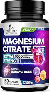Suplemento de Citrato de Magnesio Píldoras 1000mg - 3X Strength Magnesium Suplementos para Bone, Muscle, Heart, Nature's Sleep Support for Men &amp; Women, Vegan Mag Mineral, Non-GMO, Botellado en EE.UU., 180 cápsulas