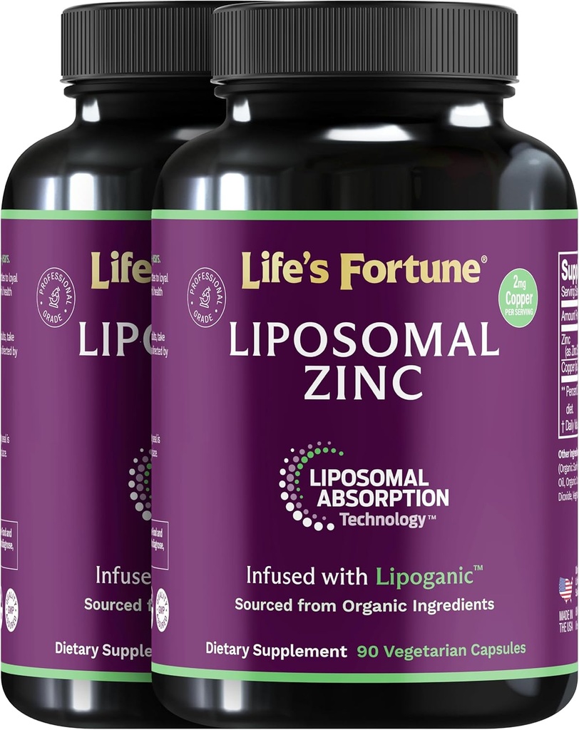 Liposomal Pure Zinc Picolinate Supplement with Copper, Immune Support, Metabolism, and Skin Health | High Potency, for Adults Men & Women | Powerful Antioxidant | 90 Capsules (Pack of 2)