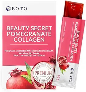 BOTO Beauty Secret Pomegranate Collagen 20g - Korean Beauty Collagen Jelly Stick, Low Molecular Fish Collagen, Pomegranate Flavored - Packs of 15