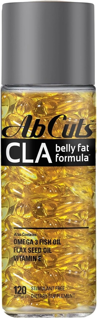 CLA Belly Fat Fórmula - 120 Easy-to-Swallow Softgels - Omega 3 Fish Oil, Flaxseed Oil and Vitamin E - Ayuda a aumentar la oferta antioxidante y la composición saludable del cuerpo