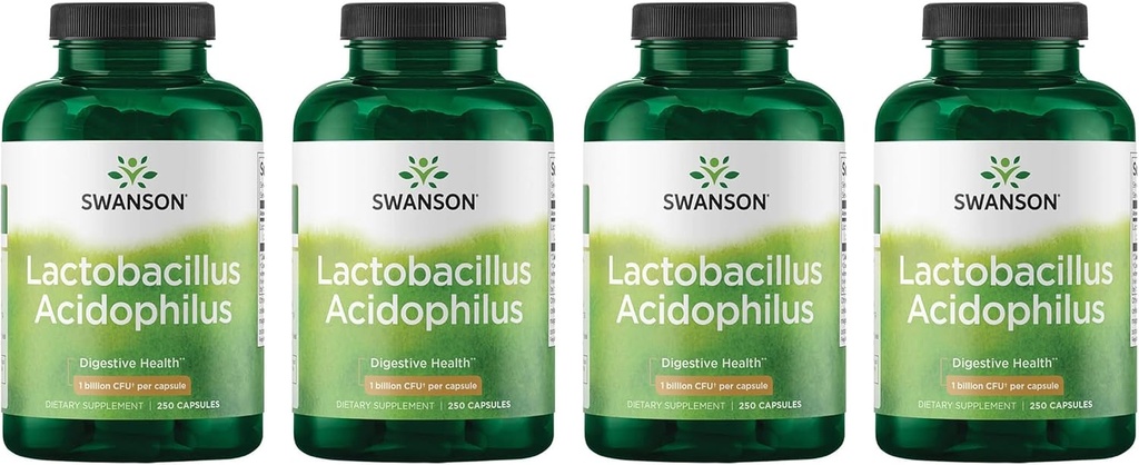 Swanson Lactobacillus Acidophilus - Suplemento Probiótico Apoyo a la Salud Digestiva con 1 Billón CFU por cápsula - Promueve Bowel y GI Tract Health - (250 cápsulas) 4 Pack