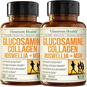Glucosamine Chondroitin MSM with Hydrolyzed Collagen Peptides - Joint Support Supplement with Quercetin, Bromelain " Boswellia Extract - Collagen pills for Hair Skin Nails - FSA Eligible 2 Pack