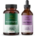 HerbAMAMA Broccoli Sprout and Milk Thistle Kit - Bundle of 1000 mg Broccoli Sprout Capsules " Milk Thistle Extract 4 fl oz - Vegan, Non-GMO, Sugar " Alcohol-Free - 2 Pack
