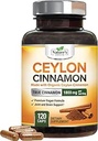 Ceylon Cinnamon Capsules 1800mg - Certified Organic Cinnamon, Bottled in USA, &amp; Pure Extra Strength Ceylon Cinnamon Supplement, Antioxidant Pills, Non-GMO & Gluten Free, Sugar Free - 120 cápsulas