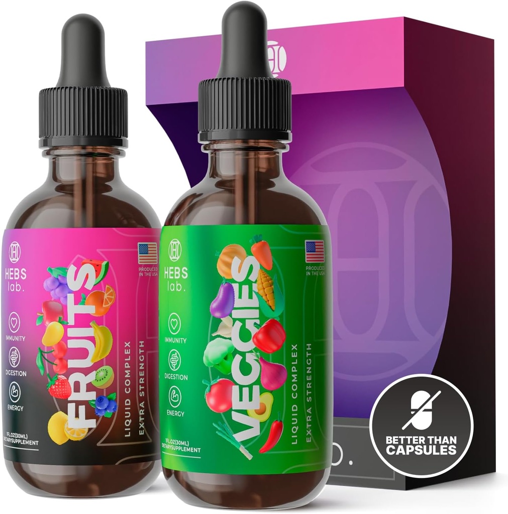 Suplementos de frutas y verduras multivitamínicos – Suplementos energéticos &amp; Booster de vitaminas – Multivitaminas líquidos para hombres y mujeres – Suplemento de frutas y verduras – Hecho en EE.UU. – 2 Pack
