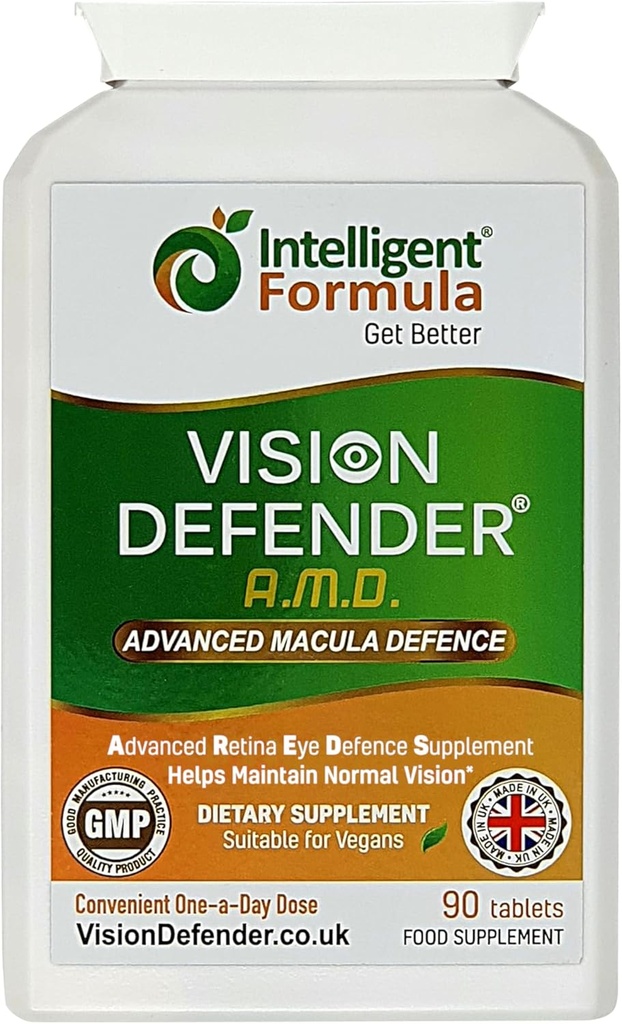 Vision Defender AMD AREDS2 Vitaminas Oculares – Exact AREDS 2 Fórmula con Lutein " Zeaxanthin, Vitaminas C " E, Zinc 25 mg " Cobre – Una vez suplemento diario de salud ocular vegano, 90 Tabletas