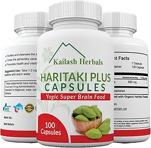 Cápsulas de Haritaki Orgánica - Mejora la Digestión - Detoxificación & Rejuvenecimiento - Mantiene la Regularidad - Función cerebral- 100 Cápsulas Terminalia chebula ANTE Vegan, No GMO