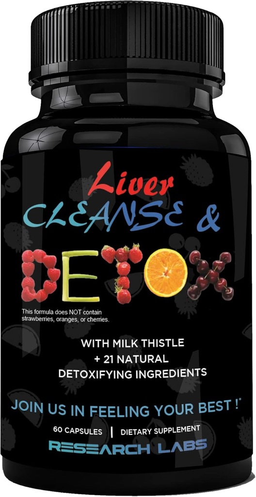 Laboratorios de Investigación Doctor Recomendado Premium Liver Detox Cleanse &amp; Support w/Milk Thistle, Beet, Dandelion. 23 Herbs poderosos...