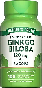 La verdad de la naturaleza Ginkgo Biloba 120mg  Plus Bacopa ← 100 Quick Release Capsules ← Standardized Extract ← Non-GMO y Gluten Free Supplement