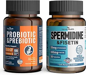 Probióticos &amp; Spermidine Supplement - 100B CFU, 27 Strains, 20mg Spermidine, 300mg Fisetin for Gut Health, Cell Renewal & Longevity