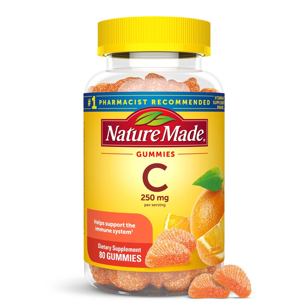 Nature Made Vitamina C 250 mg por por porción, Suplemento dietético para Apoyo Inmunitario, 80 Gummies, 40 Day Supply