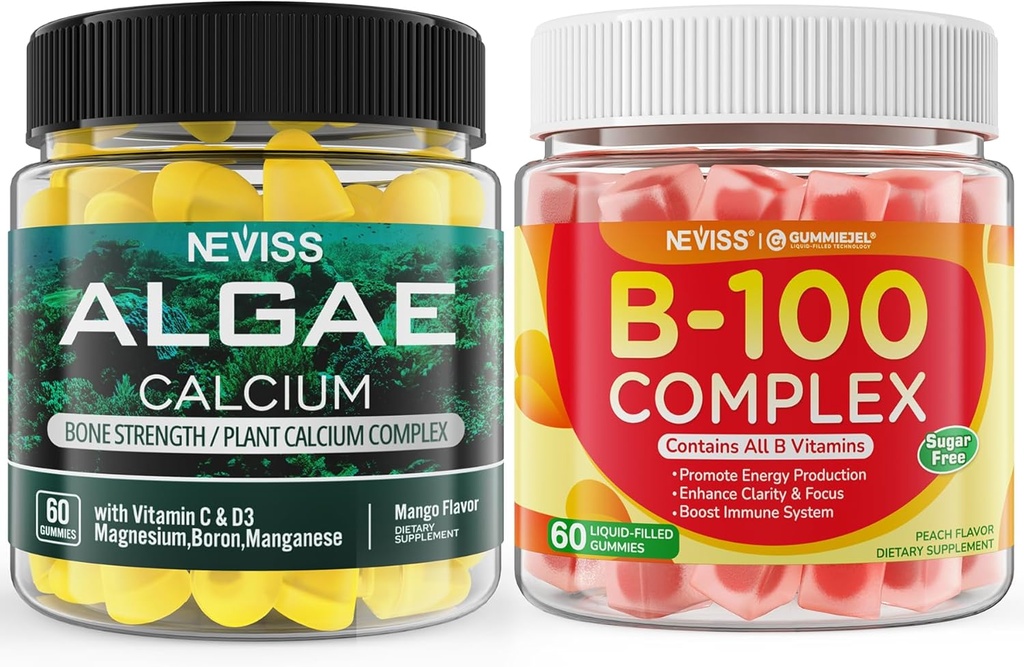 NEVISS Algae Calcium Gummies+ Vitamina B100 Mangas complejas