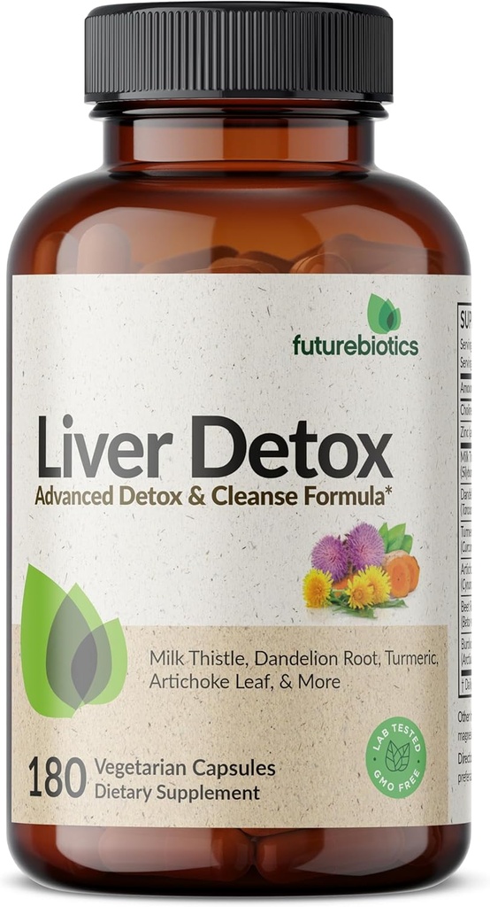 Futurebiotics Liver Detox Advanced Detox &amp; Cleanse Formula Supports Healthy Liver Function with Milk Thistle, Dandelion Root, Turmeric Artichoke Leaf, &amp; More, Non-GMO, 180 Vegetarian Capsules