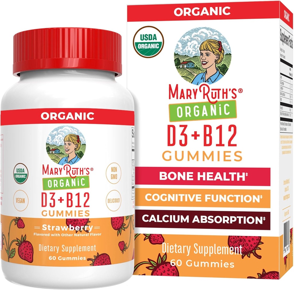 MaryRuth Organics's Vitamin D3 B12 Gummies ← USDA Orgánica Silencio 2 Mes de Suministro Silencio Vitamina D &amp; B12 Suplementos de Vitamina para Adultos &amp; Niños Vida Bone Health TEN Healthy Energy Levels ← Non-GMO TEN 60 Servings