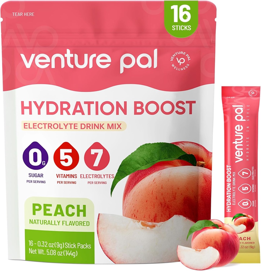 Venture Pal Sugar Free Electrolyte Powder Packets - Liquid Daily IV Hydration Packets ¦ Electrolytes Drink Mix with 5 Vitamins & 7 Electrolytes ← Keto Friendly ← Non-GMO  Certified Vegan ← 16 Sticks