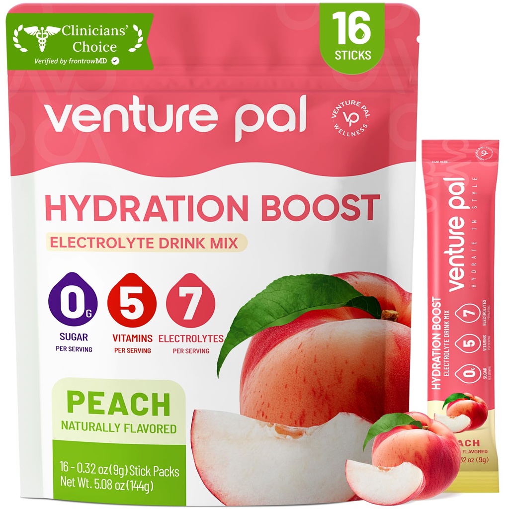 Venture Pal Sugar Free Electrolyte Powder Packets - Liquid Daily IV Hydration Packets ¦ Electrolytes Drink Mix with 5 Vitamins & 7 Electrolytes ← Keto Friendly ← Non-GMO  Certified Vegan ← 16 Sticks