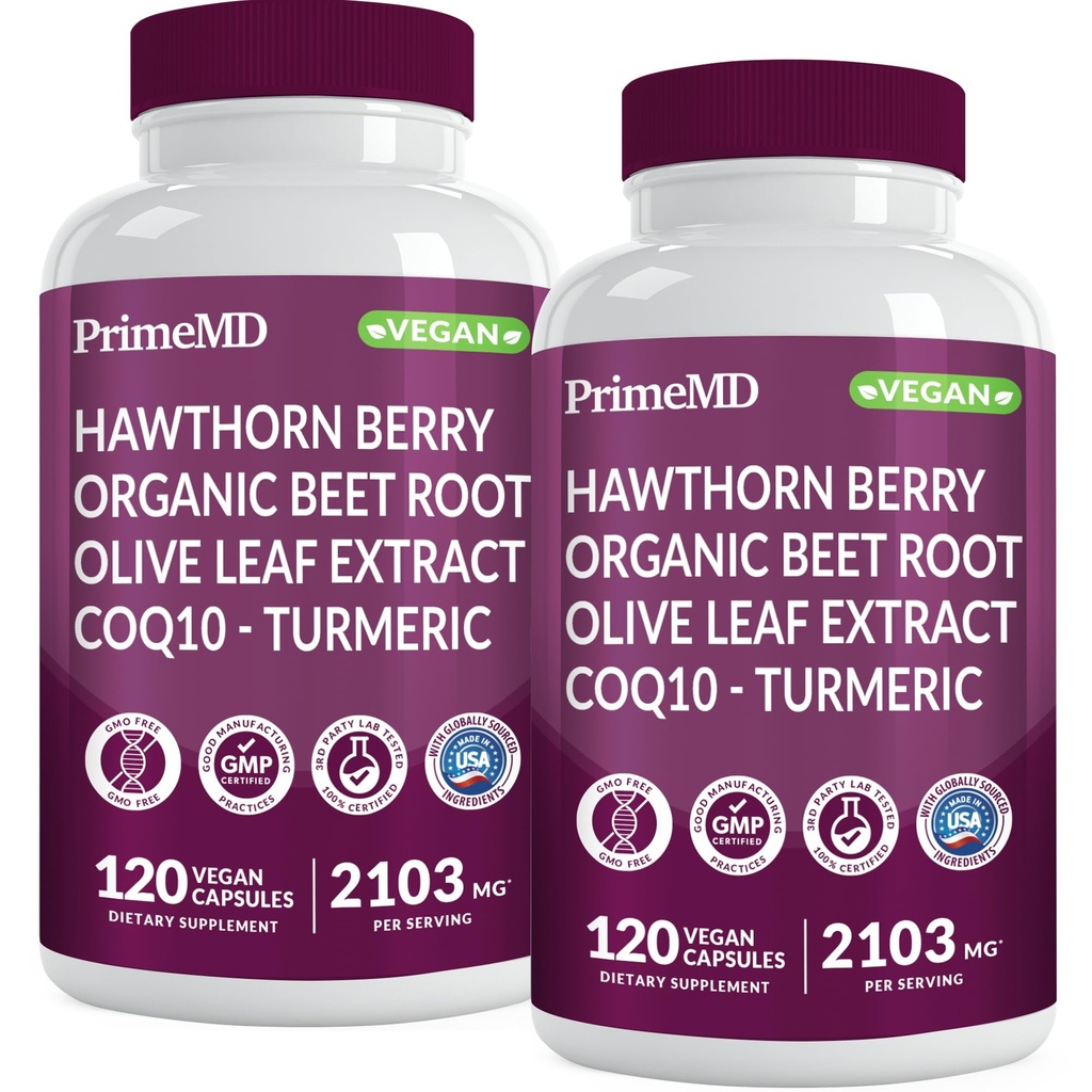 26-en-1 Suplemento de óxido nítrico - Corazón &amp; Circulación Soporte con CoQ10, Turmérico, Hoja orgánica, Hawthorn Berry &amp; Ajo - 2103mg por servicio (120ct, Pack de 2)