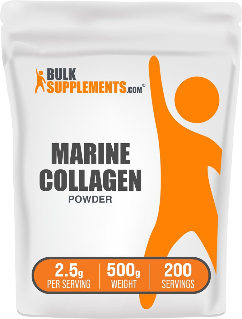 BulkSupplements.com Marine Collagen Powder - Marine Collagen Peptides Suplemento, para el cabello, la piel, " Nails - Hydyrolyzed " Gluten Free, 2.5g por Serving, 500g (1.1 lbs) (Pack of 1)