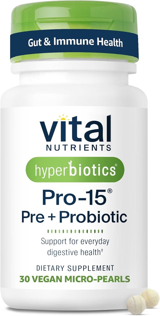 Hiperbióticos Nutrientes Vitales Pro-15 Prebióticos y Probióticos para Mujeres y Hombres Silenciosos 15 Ciencia Estrados respalda Constipación Ocasional, Diarrea, Gas " Bloating TEN 30 Perlas de tiempo Vegan