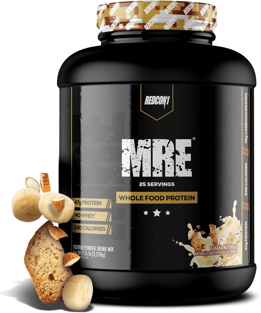 REDCON1 MRE Lite Whole Food Protein Powder, Banana Nut Pan - Baja Carb & Whey Free Meal Replacement with Animal Protein Blends - Easy to Digest Supplement Made with MCT Oils (30 Servings)