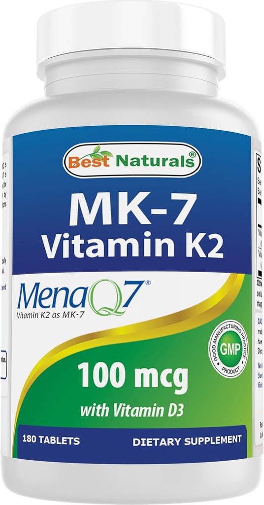 Mejores Naturales Vitamina K2 (MK7) con D3 Suplemento Hueso y salud cardíaca (5000 UI Vitamina D3 &amp; 100 mcg Vitamina K2 MK7), 180 Tabletas