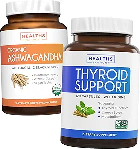 Bundle of Thyroid Support " Ashwagandha - Revive & Thrive Pack - Thyroid Support with Iodine (No-GMO) Mejora la energía " Organic Ashwagandha con 1350mg Ashwaganda Root Powder Per Serve