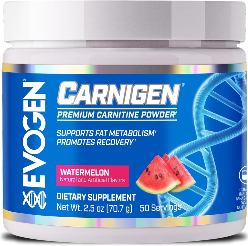 Evogen Carnigen - Premium Carnitine Powder ← Apoya Metabolismo Gordo " Promueve la recuperación Silencioso libre L Carnitine Suplemento Matrix con Acetyl L-Carnitine  durable Watermelon  50 Servings