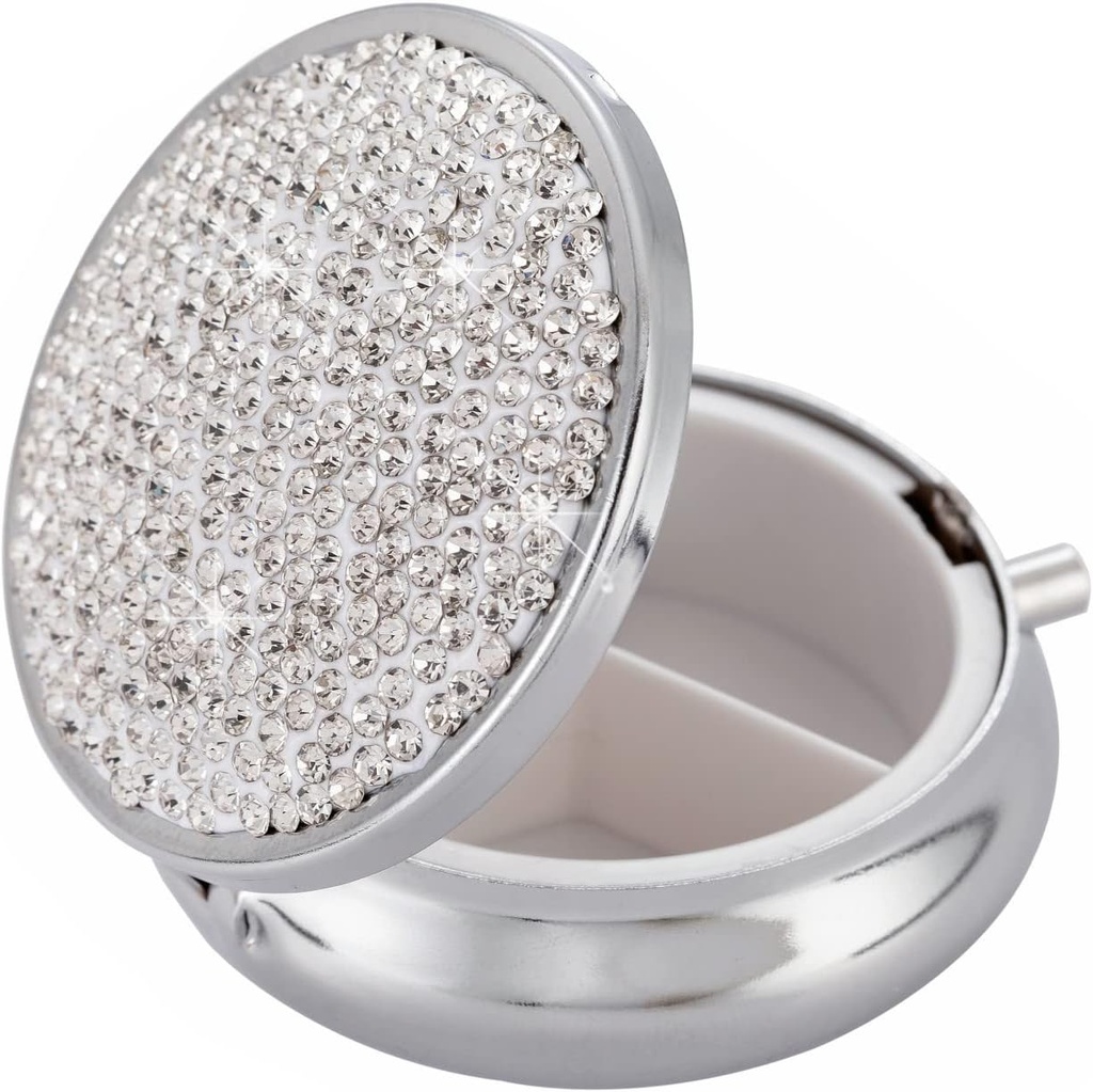 Medicamento Organizador Caja Pocket Farmacia Bling Travel Pill Caja de caja para Profundizar Mini Pill Holder Organizador Pequeño Contenedor de Pill para Vitamina(Silver)