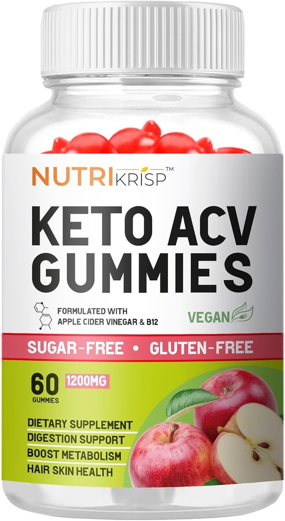 Keto ACV Gummy - Sin azúcar Gluten gratis Pro Active Super Apple Cider Suplemento de vinagre para hombres Mujeres - Soporte Digestión Piel de pelo (1200MG)