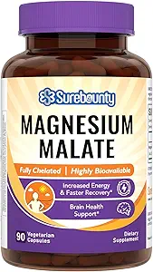 Magnesium Malate Capsules 410mg, Suplemento Magnesio, Chelated, Alta Absorción, Producción Energética " Apoyo a la Contracción, Mineral para Niños, Adolescentes y Adultos, 90 cápsulas Vegan