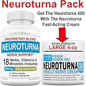 Nerve Relief Cream 4 oz Plus Neuroturna Nerve Soporte 600 mg ALA Suplemento