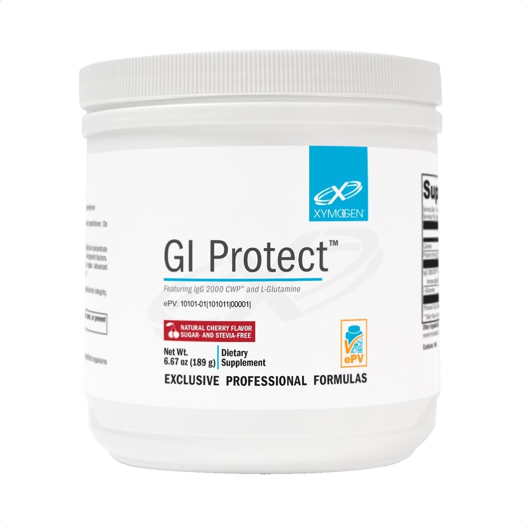 XYMOGEN GI Protect - IgG Immunoglobulin L-Glutamine Powder Suplemento - Soportes GI Lining + Gut Health, Cytokine Balance, Immune Health + Tissue Repair, Sugar & Stevia Gratis - Cherry Flavor (6.67 oz)