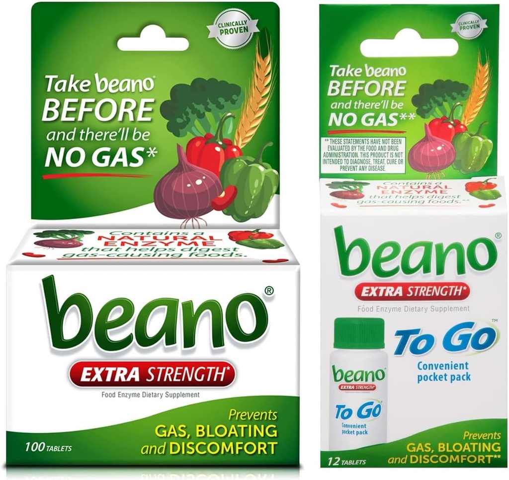 Beano Extra Strength 100ct &amp; beano a Go Pocket Pack 12ct