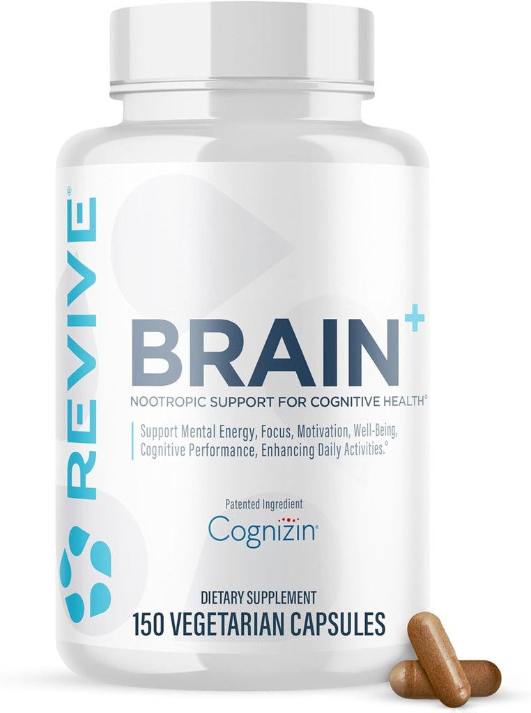 Revive MD Brain Supplements for Memory & Focus, Brain Plus - Stimulant Free Nootropic Supplement for Cognitive Health with Niacin, Vitamin B6 &amp; B12, Acetyl-L-Carnitine HCL & Alpha-GPC- 150 Capsules