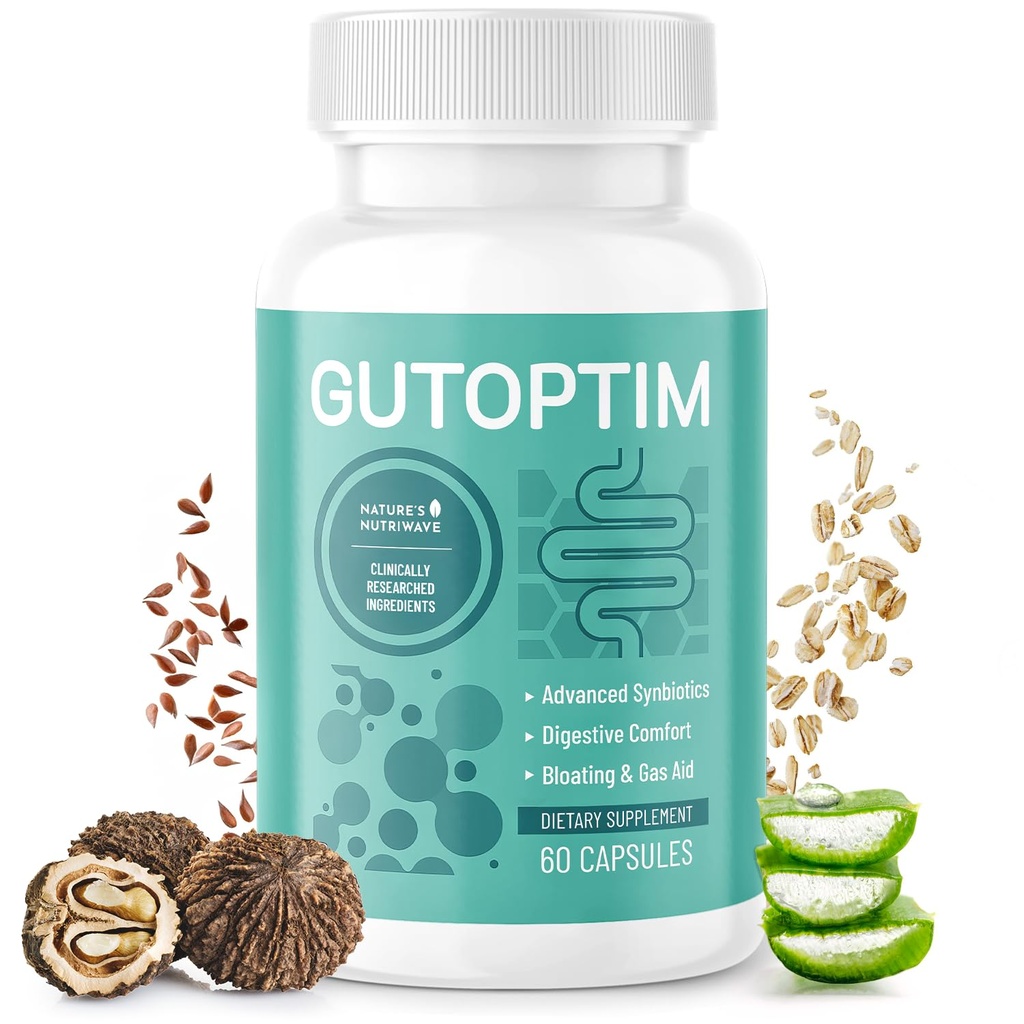 GutOptim Probióticos " Prebióticos Capsules tóxicos Pre y Probióticos para la salud sinbiótica " Bloating Relief for Women " Men TEN Enzyme with Probiotics for Digestive Health TEN Non-GMO, 60 Ct, 1 Month Supply