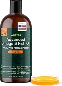 Wuffes Advanced Omega 3 Fish Oil for Dogs, Natural EPA & DHA Fatty Acids, Supports Healthy Skin and Coat, Joint Nutrition, Digestion & Immune System - 100% Pure Wild Alaskan Fish Oil - 8 Oz