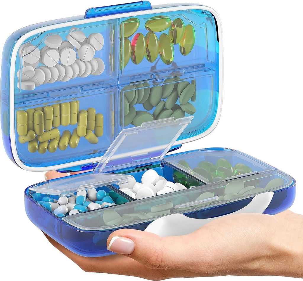 Blue and Rose Airtight Pill Organizer Pill Box Dispenser de gran pill Inicio Suplemento de viaje Holder Portable Vitamina Sorter Jumbo Tamaño 8 Compartimiento Vitamina Container Medicina diaria Travel Essentials