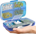Blue and Rose Airtight Pill Organizer Pill Box Dispenser de gran pill Inicio Suplemento de viaje Holder Portable Vitamina Sorter Jumbo Tamaño 8 Compartimiento Vitamina Container Medicina diaria Travel Essentials