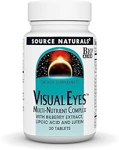 Fuente Naturales Ojos Visuales Suplemento dietético - Complejo Multi-Nutrient con Extracto de Bilberry, Ácido Lipóico y Luteína - 30 Tabletas