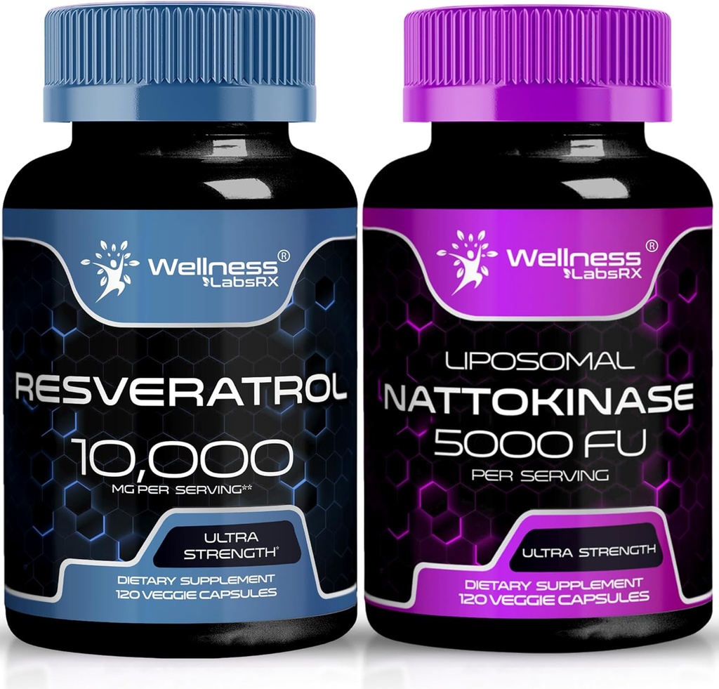WELLNESS LABSRX Resveratrol Capsules 10000mg - Nattokinase Suplemento cápsulas - 5000 FU