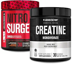 Fábrica de Jacked NITROSURGE Suplemento Pre Workout (Orange Pineapple, 30 Servings) &amp; Creatine Monohydrate Powder (Unflavored, 30 Servings)