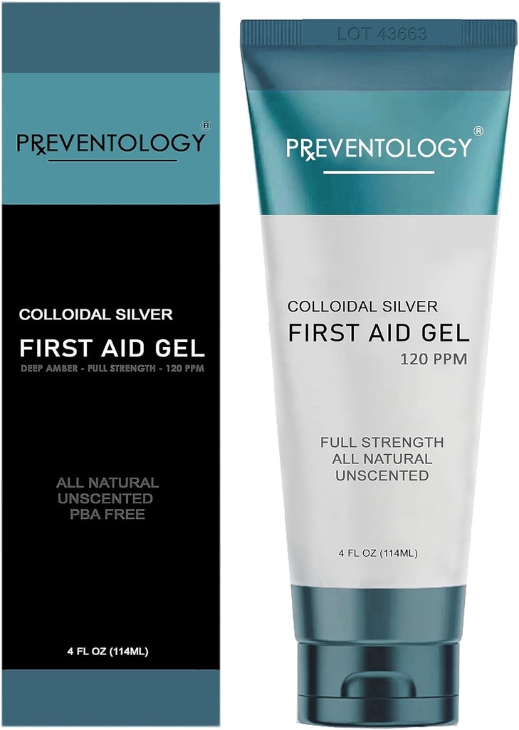 PREVENTOLOGÍA Colloidal Silver Gel - Full Strength Deep Amber 120 PPM para la eficacia máxima - Use Topically as required - pH Balanced – Unscented - 100% Natural - (4 oz)