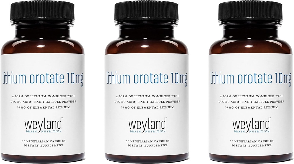 Litio Orotate 10mg (3 botellas), 180 cápsulas vegetarianas