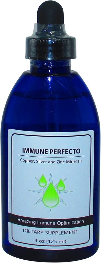 Immune Perfecto - Colloidal Silver 3000 PPM, Cobre y Zinc 2000 PPM tóxico Atomic Particle Trace Mineral Immune Support Suplemento - 4 oz.